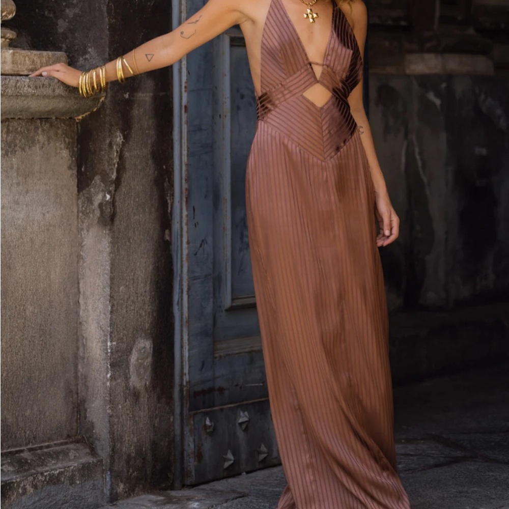 12th Tribe Chocolate Backless Maxi Dress
